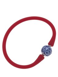 Bali Chinoiserie Bead Silicone Bracelet - Red