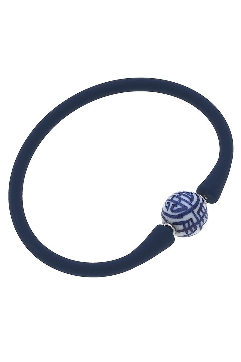 Bali Chinoiserie Bead Silicone Bracelet - Navy