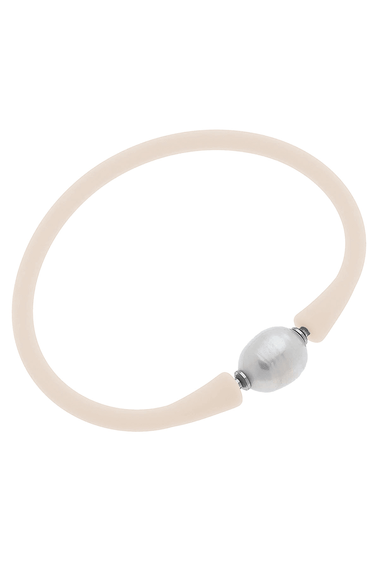 Bali Freshwater Pearl Silicone Bracelet In Eggnog - Eggnog