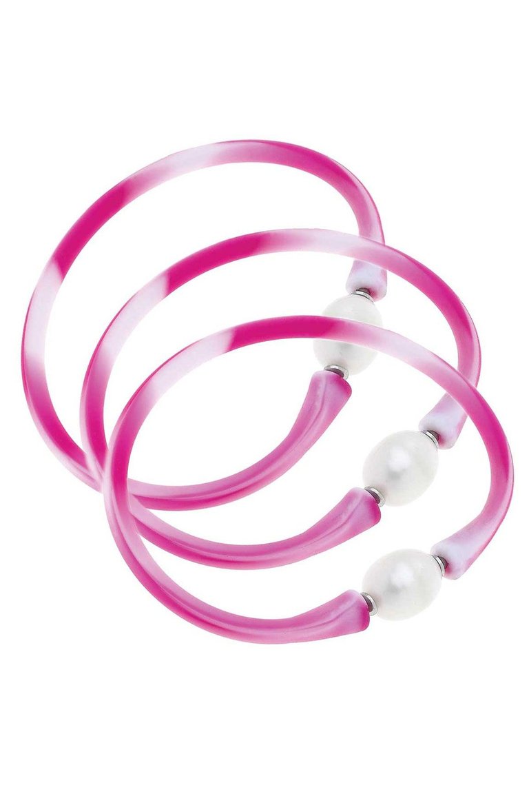 Bali Freshwater Pearl Silicone Bracelet Set of 3 - Tie Dye Pink