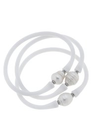 Bali Freshwater Pearl Silicone Bracelet Set of 3 - White