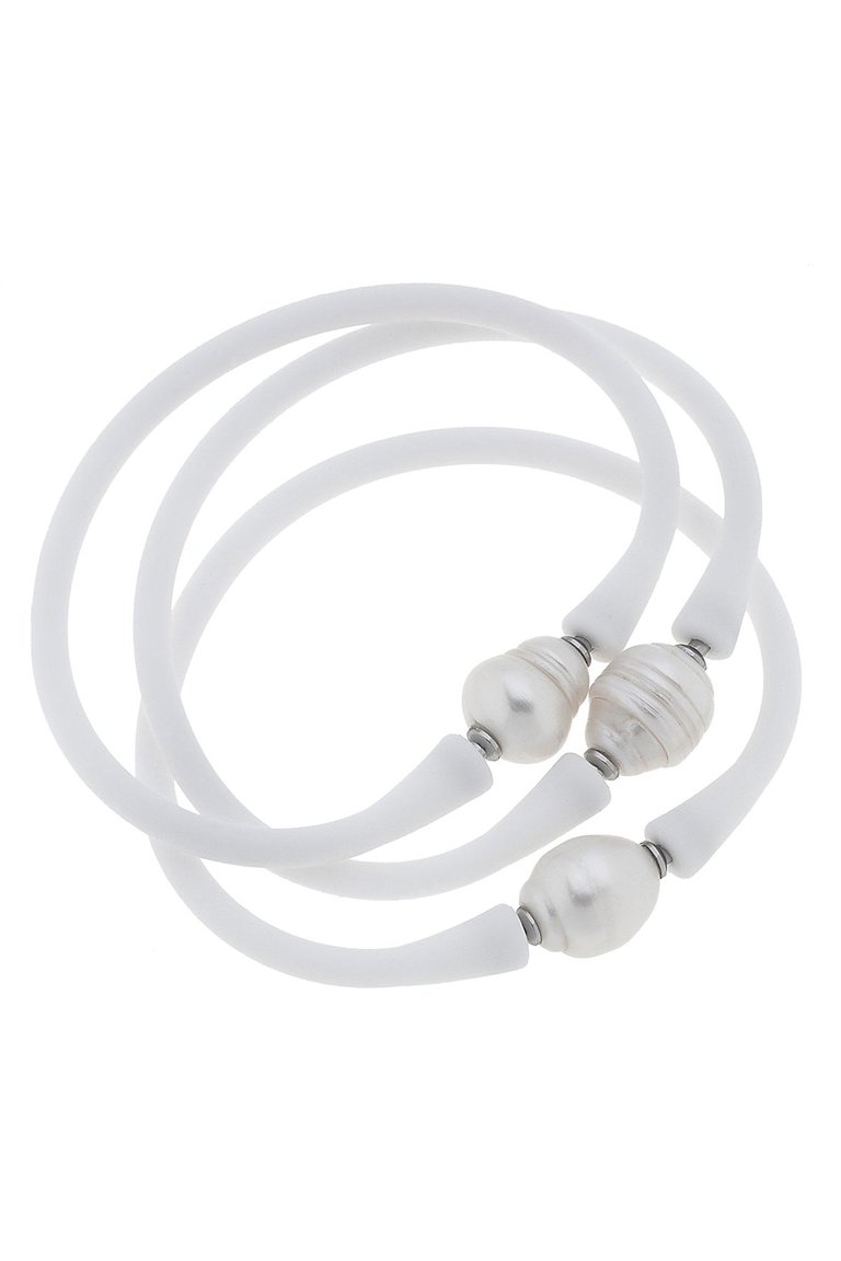 Bali Freshwater Pearl Silicone Bracelet Set of 3 - White