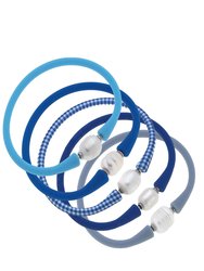 Bali Freshwater Pearl Silicone Bracelet - Stack of 5 - Aqua, Blue, Blue Gingham, Royal Blue & Blue Grey