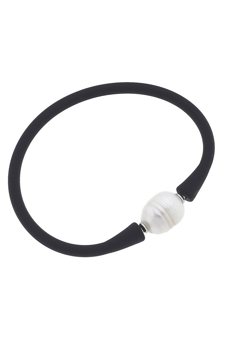 Bali Freshwater Pearl Silicone Bracelet - Black
