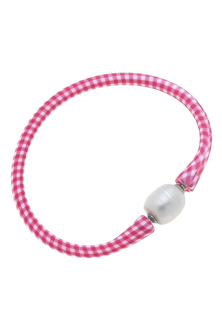 Bali Freshwater Pearl Silicone Bracelet - Pink Gingham
