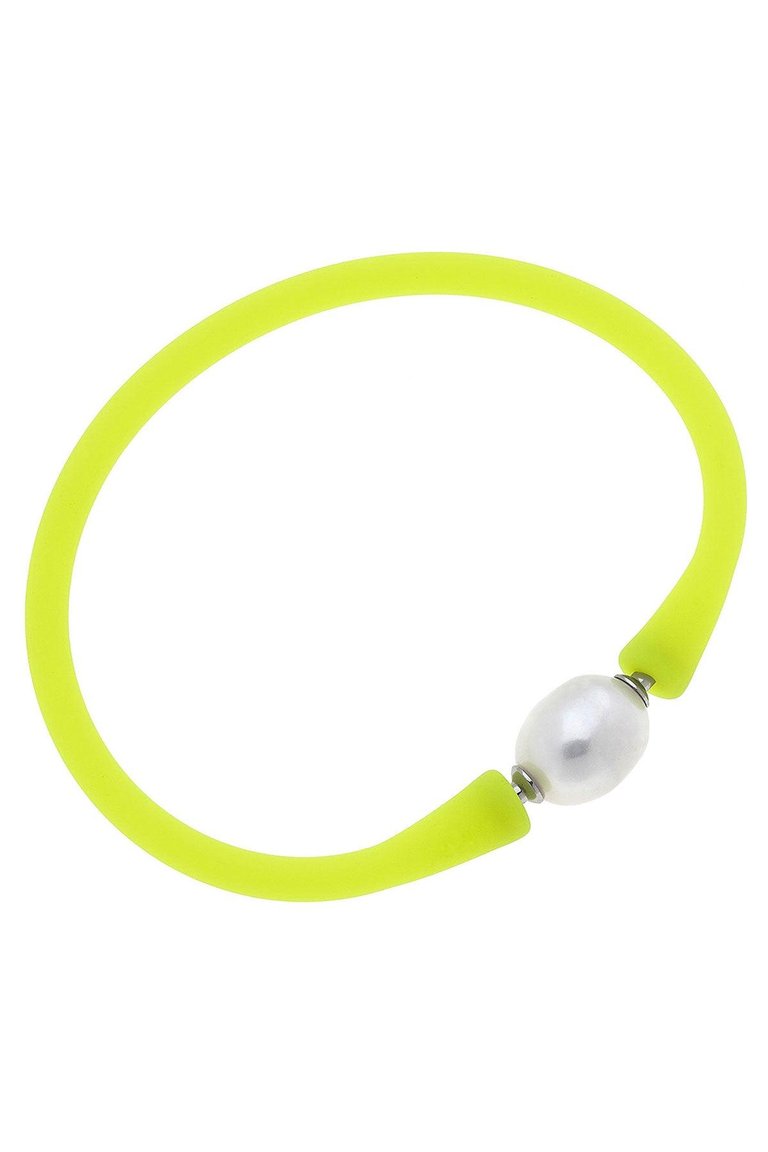 Bali Freshwater Pearl Silicone Bracelet - Neon Yellow