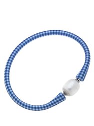 Bali Freshwater Pearl Silicone Bracelet - Blue Gingham