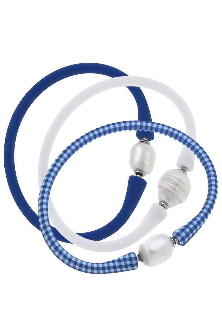 Bali Freshwater Pearl Silicone Bracelet - Blue, White & Royal Blue