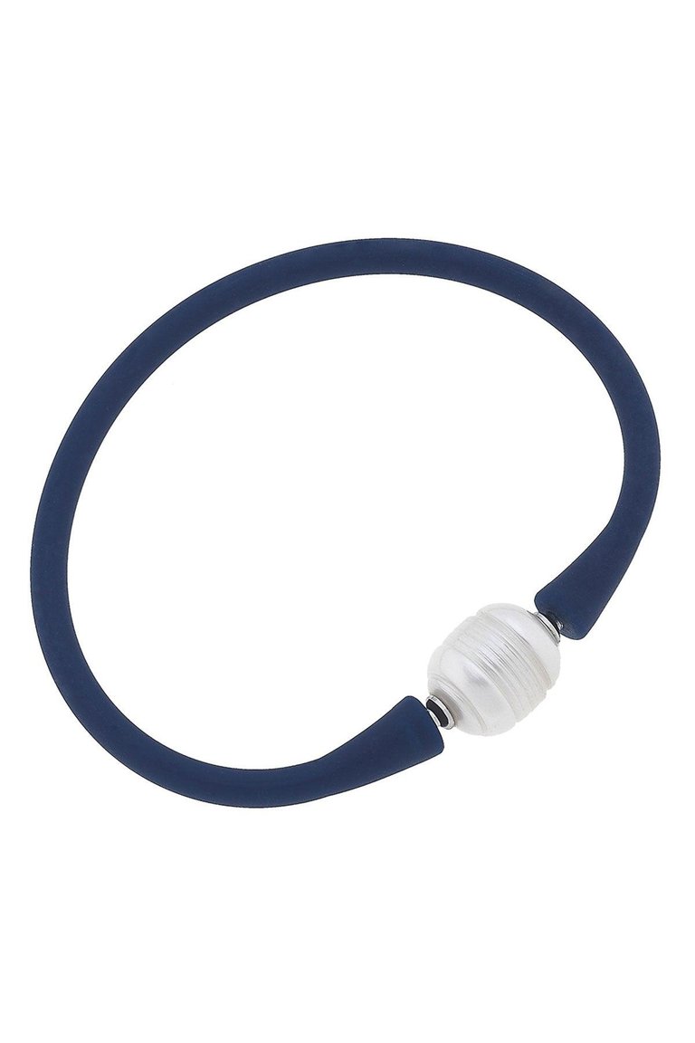 Bali Freshwater Pearl Silicone Children's Bracelet In Navy - Navy