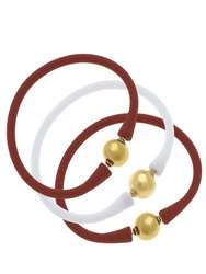 Bali Game Day 24K Gold Bracelet Set Of 3 - Burnt Orange & White - Burnt Orange/White