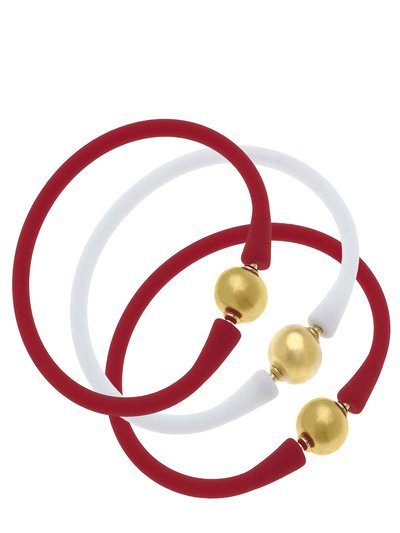 Canvas Style Bali Game Day 24K Gold Bracelet Set Of 3 - Crimson & White product