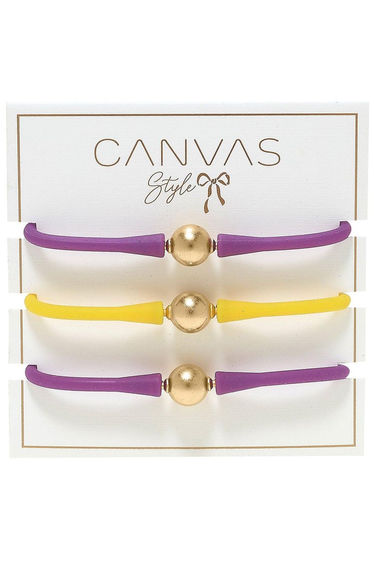 Bali Game Day 24K Gold Bracelet Set Of 3 In Purple And Yellow