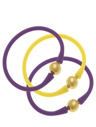 Bali Game Day 24K Gold Bracelet Set Of 3 In Purple And Yellow - Purple/Yellow