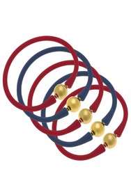 Bali Game Day 24K Gold Bracelet Set Of 5 In Navy And Red - Navy/Red