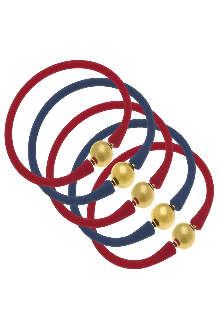 Bali Game Day 24K Gold Bracelet Set Of 5 In Navy And Red - Navy/Red