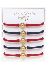 Bali Game Day 24K Gold Bracelet Set Of 5 In Navy And Red