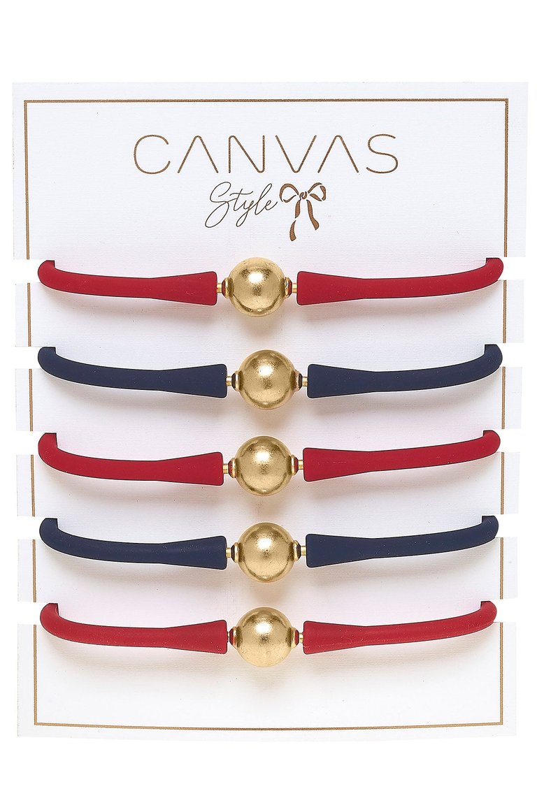 Bali Game Day 24K Gold Bracelet Set Of 5 In Navy And Red