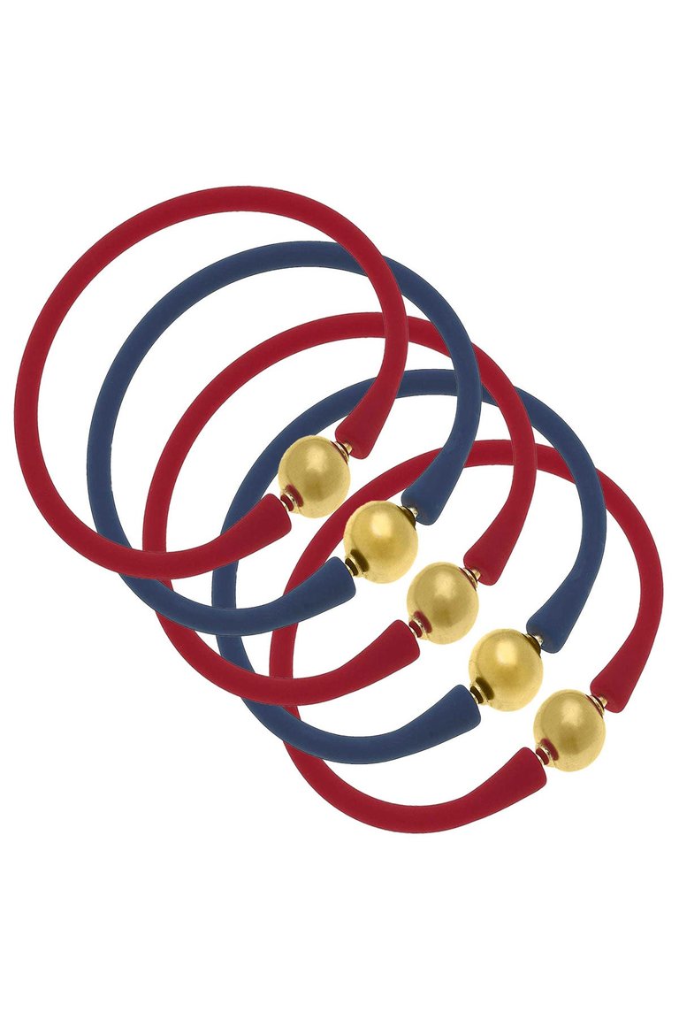 Bali Game Day 24K Gold Bracelet Set Of 5 In Navy And Red - Navy/Red