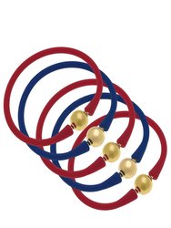 Bali Game Day 24K Gold Bracelet Set Of 5 In Red And Royal Blue - Red/Royal Blue