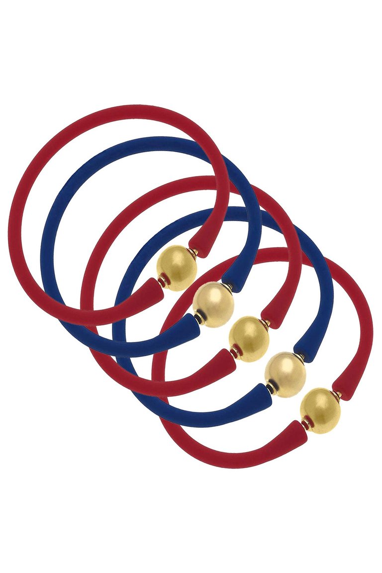Bali Game Day 24K Gold Bracelet Set Of 5 In Red And Royal Blue - Red/Royal Blue