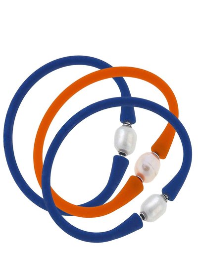 Canvas Style Bali Game Day Freshwater Pearl Bracelet Set Of 3 - Royal Blue & Orange product