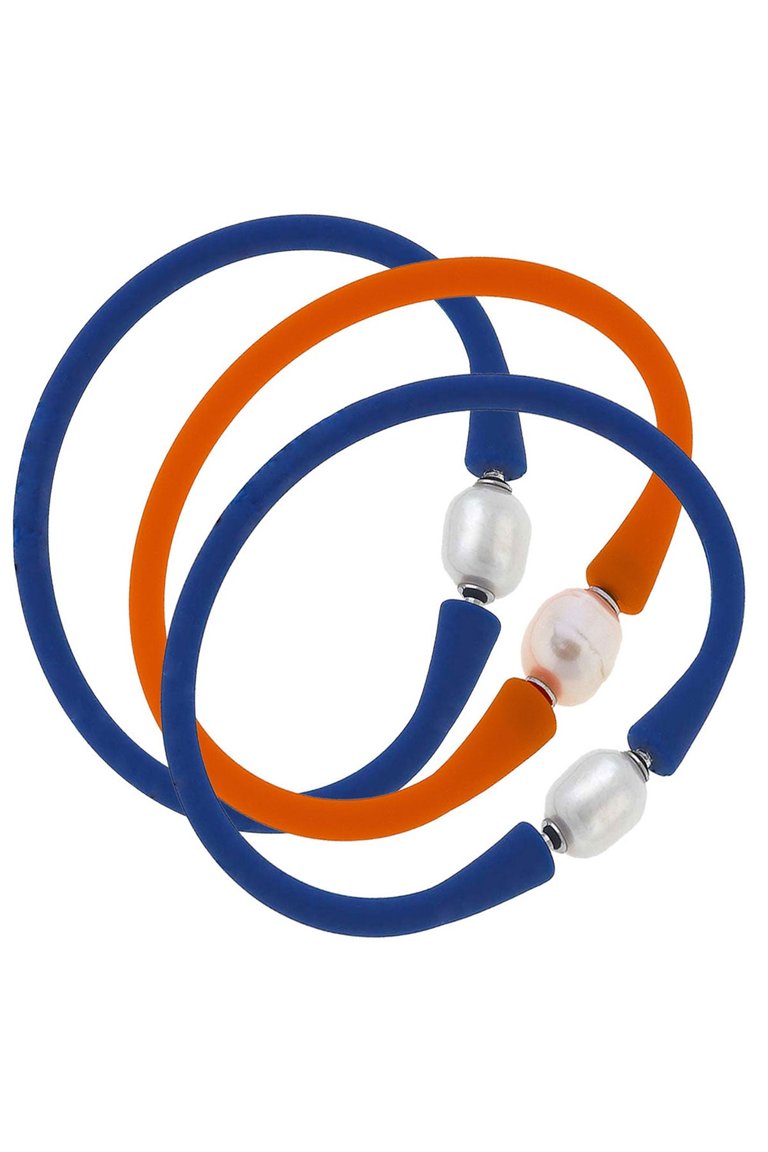 Bali Game Day Freshwater Pearl Bracelet Set Of 3 - Royal Blue & Orange - Royal Blue/Orange
