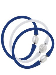 Bali Game Day Freshwater Pearl Bracelet Set Of 3 - Royal Blue & White - Royal Blue/White