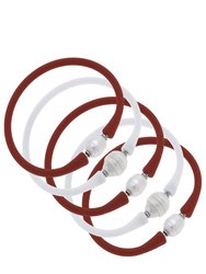 Bali Game Day Freshwater Pearl Bracelet Set Of 5 - Burnt Orange & White - Burnt Orange/White