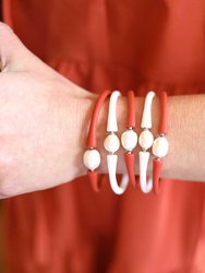 Bali Game Day Freshwater Pearl Bracelet Set Of 5 - Burnt Orange & White