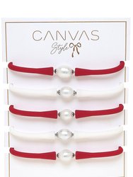 Bali Game Day Freshwater Pearl Bracelet Set Of 5 - Crimson & White 