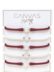 Bali Game Day Freshwater Pearl Bracelet Set Of 5 In Maroon And White