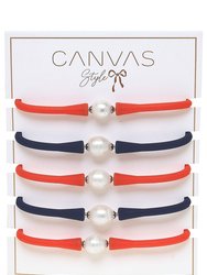 Bali Game Day Freshwater Pearl Bracelet Set of 5 - Orange & Navy