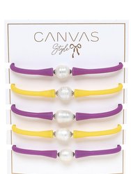 Bali Game Day Freshwater Pearl Bracelet Set Of 5 - Purple & Yellow