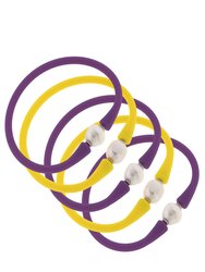 Bali Game Day Freshwater Pearl Bracelet Set Of 5 - Purple & Yellow - Purple/Yellow