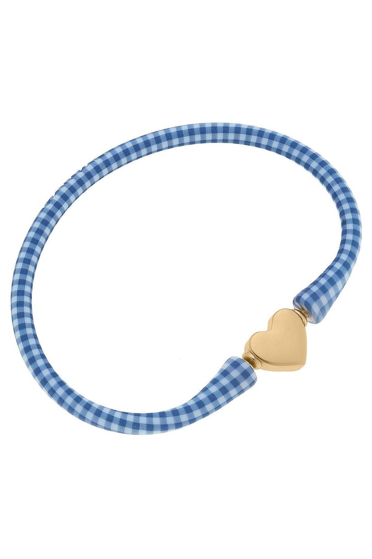 Bali Heart Bead Silicone Bracelet In Blue Gingham - Blue Gingham