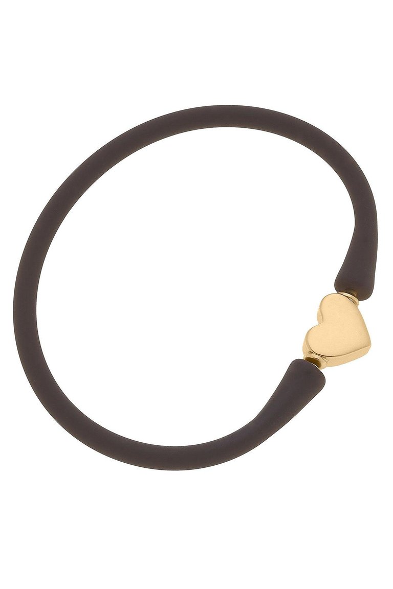 Bali Heart Bead Silicone Bracelet In Chocolate - Chocolate