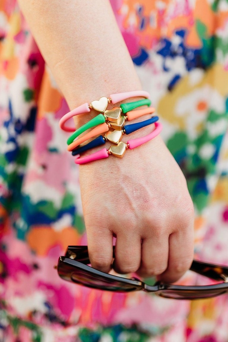 Bali Heart Bead Silicone Bracelet In Coral