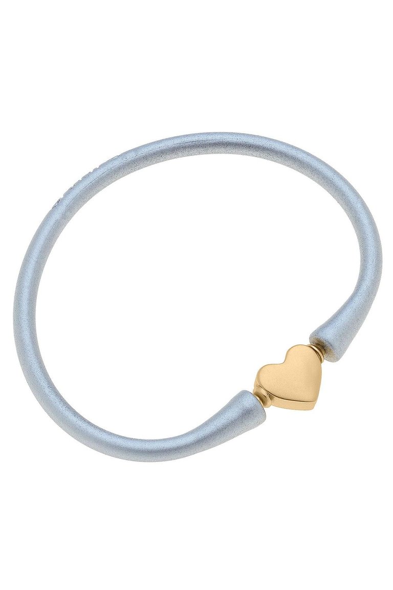 Bali Heart Bead Silicone Bracelet In Metallic Silver - Metallic Silver
