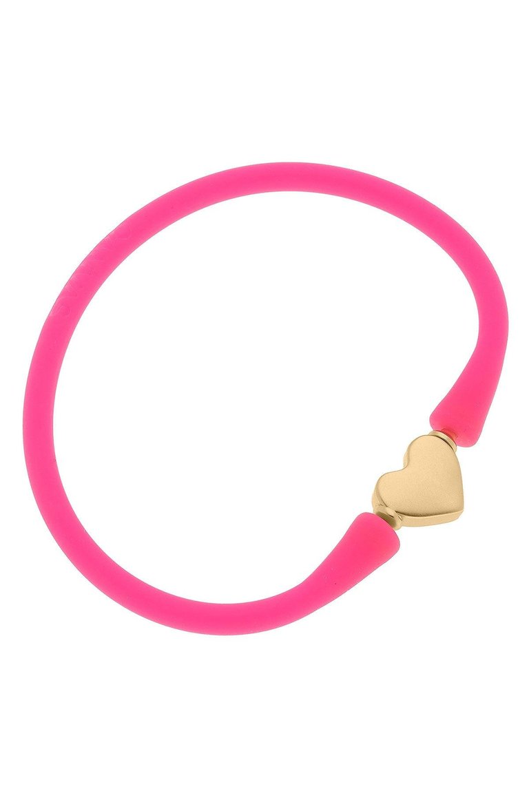 Bali Heart Bead Silicone Bracelet In Neon Pink - Neon Pink