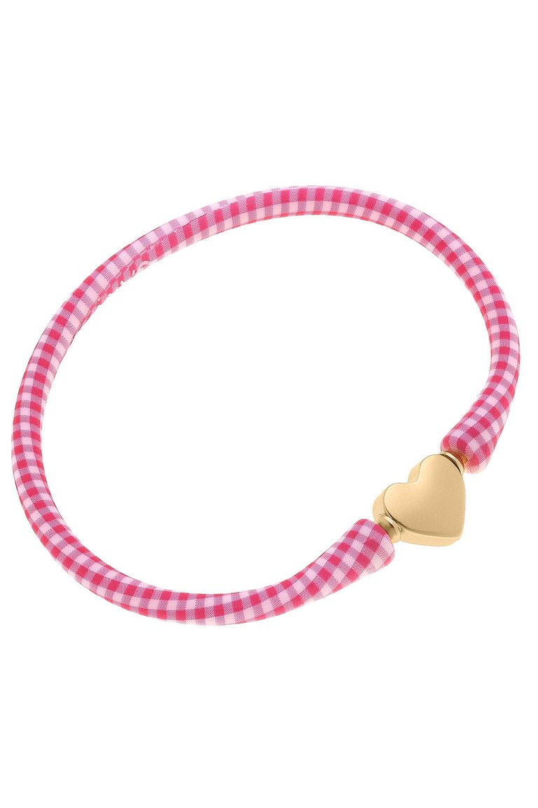 Bali Heart Bead Silicone Bracelet In Pink Gingham - Pink Gingham
