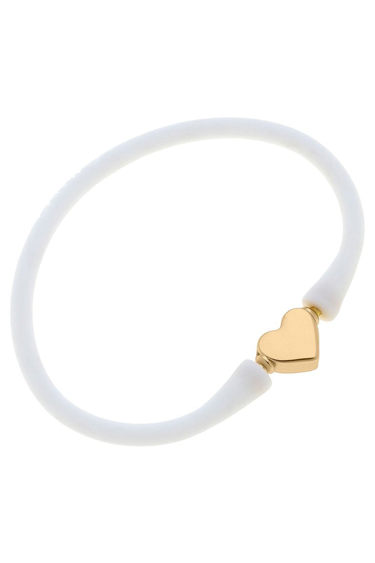 Bali Heart Bead Silicone Bracelet In White - White