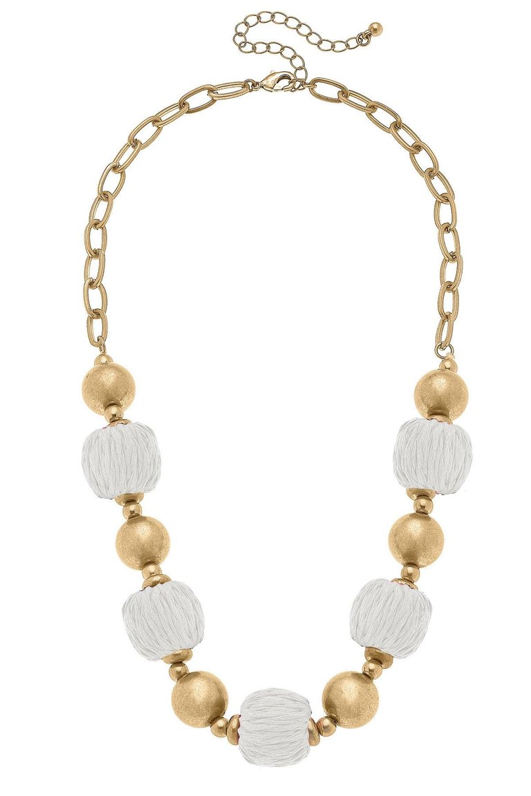 Barbados Raffia And Ball Bead Necklace - White