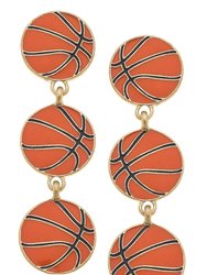 Basketball Triple Drop Enamel Earrings - Orange