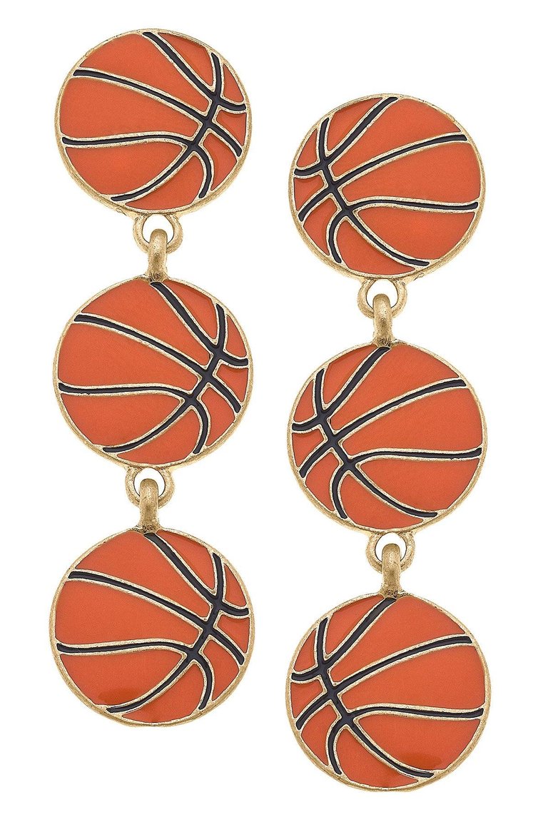 Basketball Triple Drop Enamel Earrings - Orange