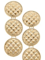 Beatrice Quilted Metal Triple Disc Drop Earrings In Worn Gold - Gold