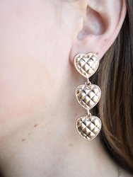 Beatrice Quilted Metal Triple Heart Drop Earrings In Worn Gold