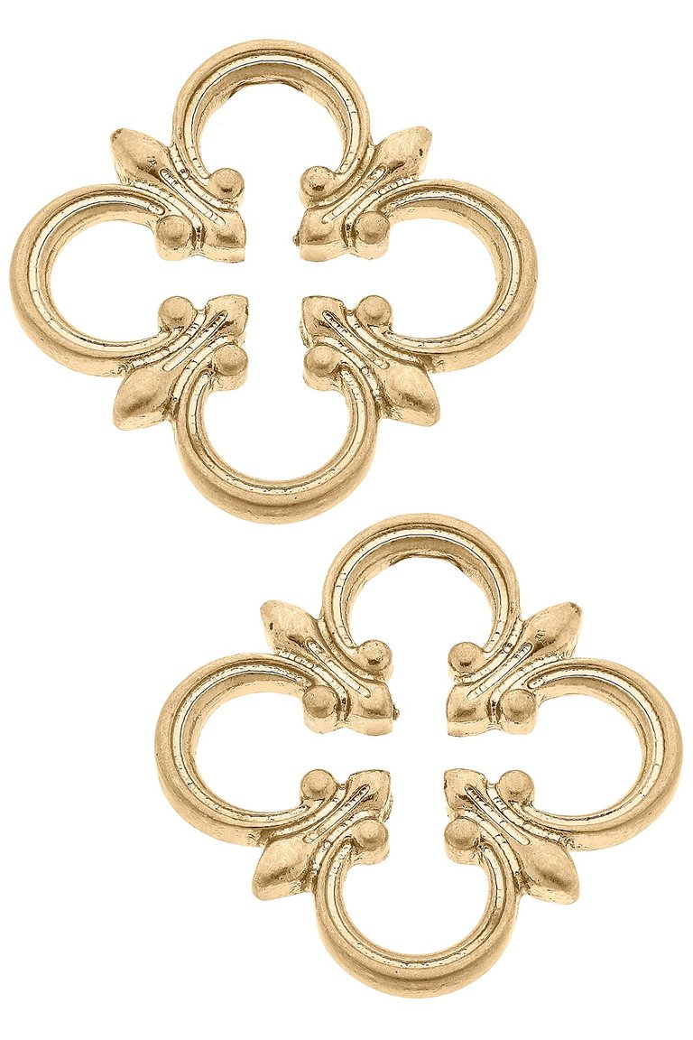 Bellamy Open Quatrefoil Stud Earrings In Worn Gold - Worn Gold