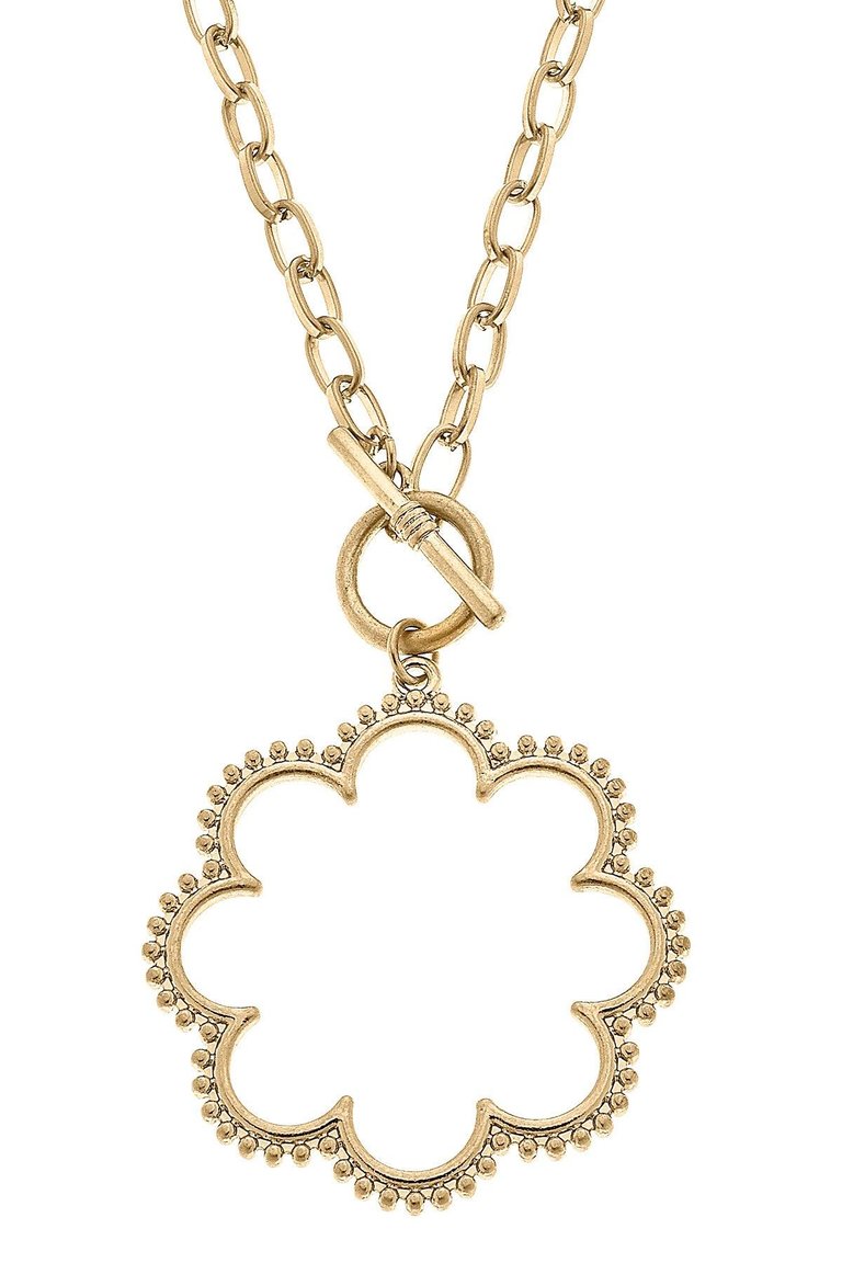 Belle Studded Flower T-Bar Necklace - Worn Gold