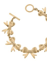 Betsy Bow Linked T-Bar Bracelet - Worn Gold