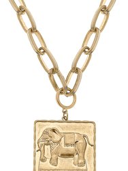 Bracy Elephant Pendant Necklace - Worn Gold